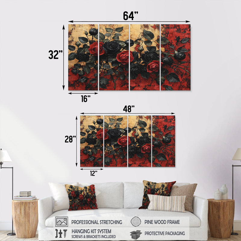 Myafina - Roses, art mural - décoration murale moderne, H 32 po x l 64 po