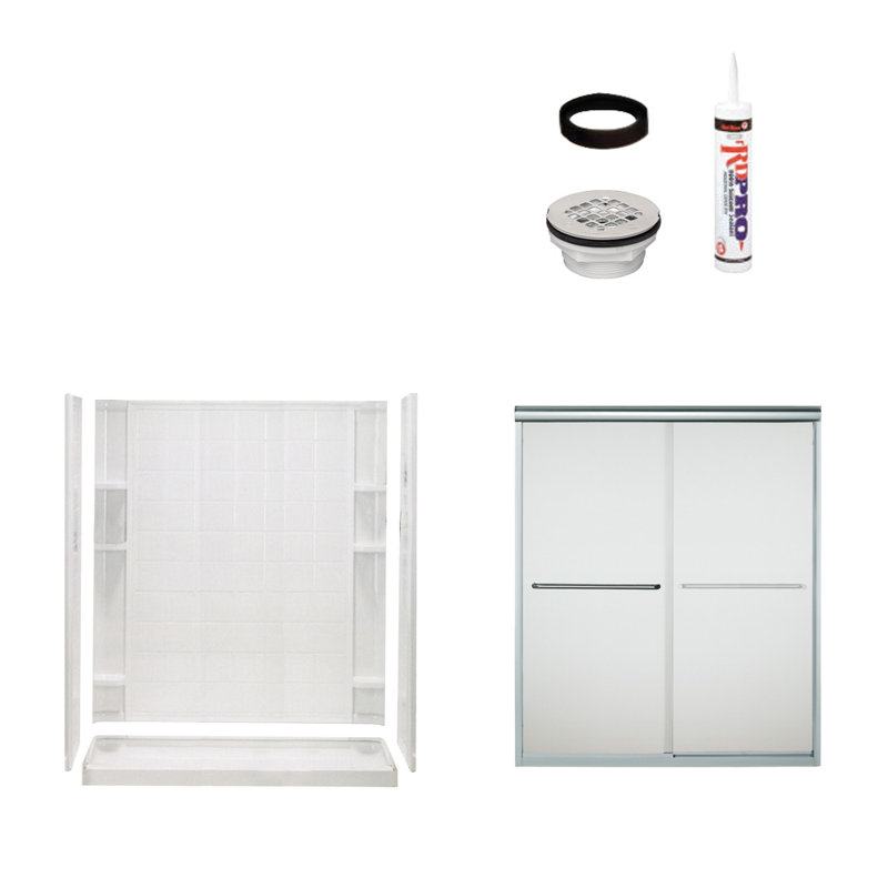 Ensemble 60" W x 75.75" H Framed Rectangle Sliding Shower Stall and Base Included, Chrome/White