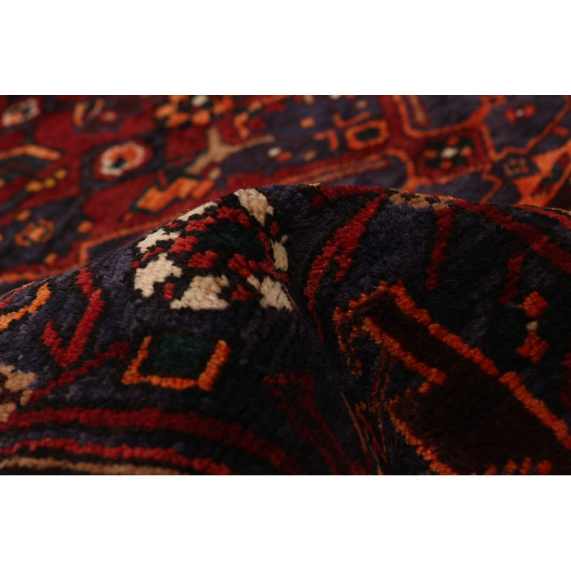 Tapis bleu marine anadol noué à la main de conception unique 4 pi 5 po x 6 pi 11 po
