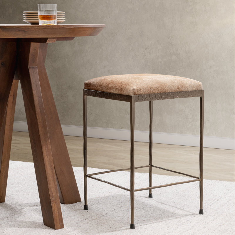 Bose Hair On Hide Leather Counter Stool, Blonde/Brass
