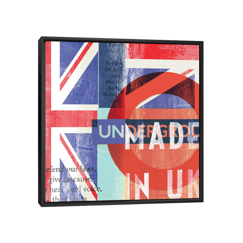 « uk », art textuel sur toile, H 26 po x l 26 po x P 1,5 po, Toile avec cadre noir, Pas de tapis