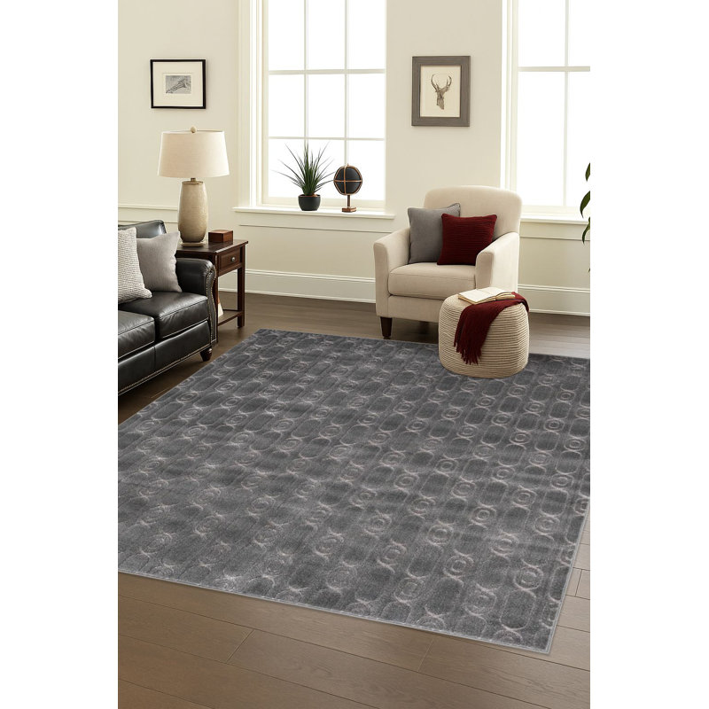 Tapis contemporain gris et argenté Vincente, Carré 7 pi 10 po