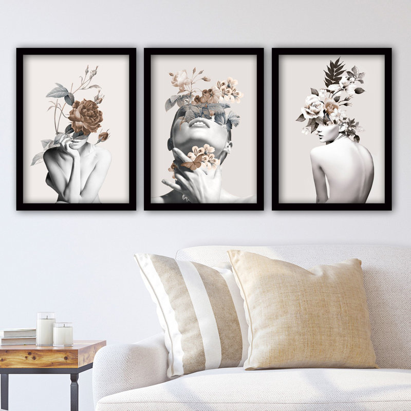 Superbe ensemble de 3 peintures décoratives encadrées, 13,8 po x 17,7 po | 100% panneau de fibres à densité moyenne avec épaisseur de 2 cm, cadre en plastique durable | Parfait pour la décoration murale de la maison, du bureau ou de la galerie | Œuvre d'art unique de l'artiste Anonyme