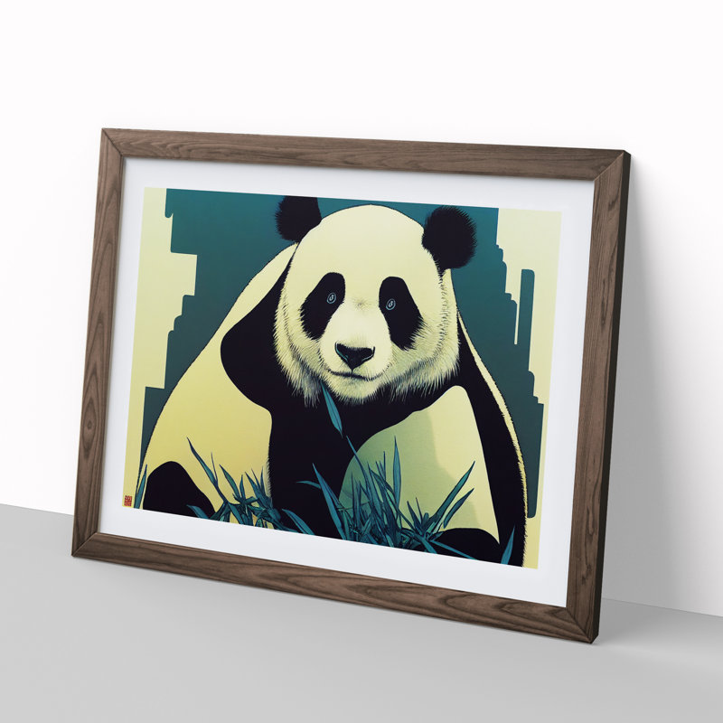 Wonderful Panda - Single Picture Frame Painting, 46cm H x 64cm W x 2cm D, Walnut