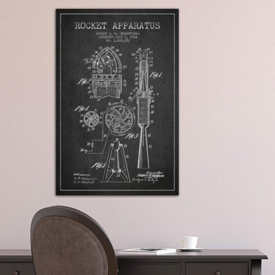 Rocket Apparatus Charcoal Patent Blueprint 1 Piece Wrapped Canvas Wall Art