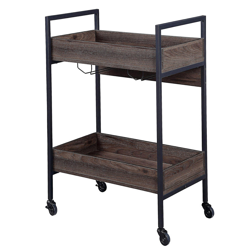 Walnut and Black Serving Cart with 2 Shelves