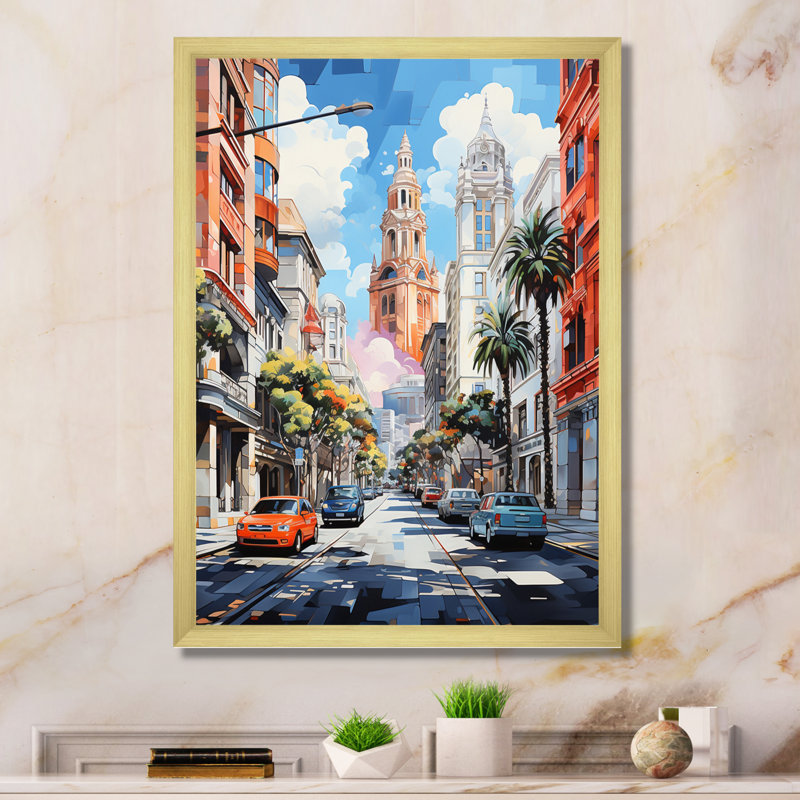 «Clabber Abstract San Diego City Portrait», reproduction sur toile, H 44 po x l 34 po x P 1,5 po, Encadrement doré