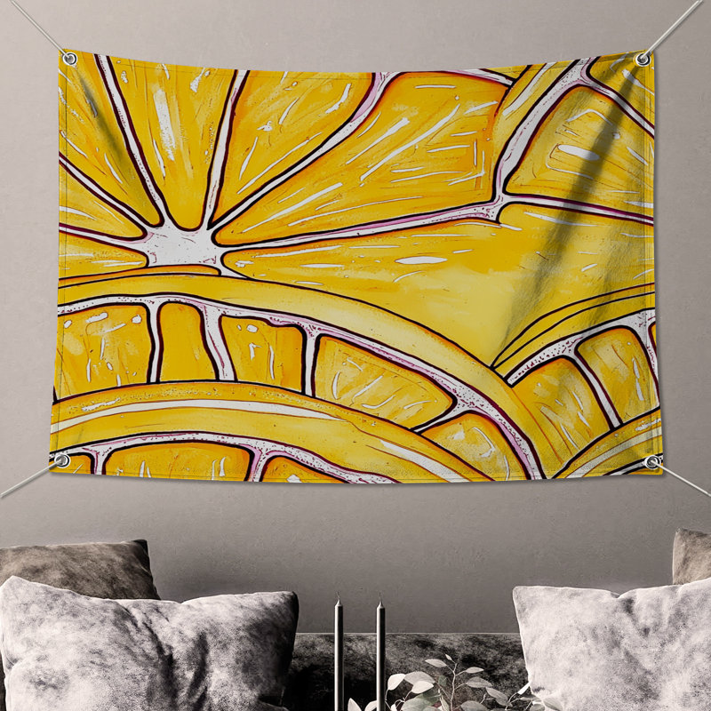 Tapisserie murale citron - décoration murale fruits, H 104 po x 88 avec 4 œillets
