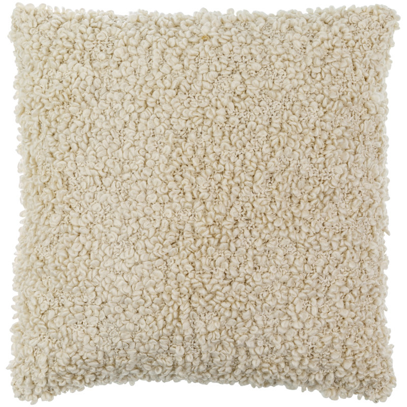 Anella Polyester Throw Square Pillow Cover, Crème, H 18 po x l 18 po, Polyester/ bourre en polyester
