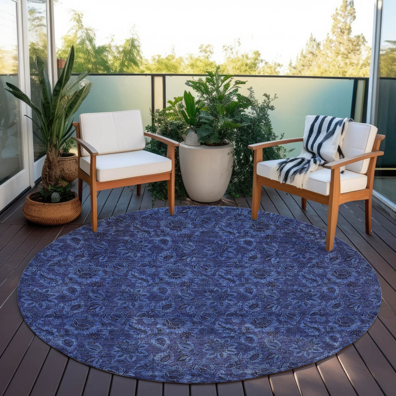 Washable Floral Indoor / Outdoor Rug, Round 8'