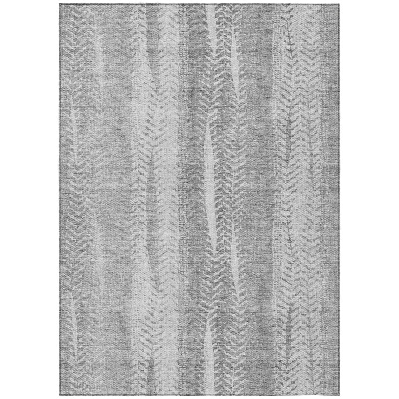 Tapis intérieur lavable 8 pi x 10 pi gris et graphite à feuilles botaniques