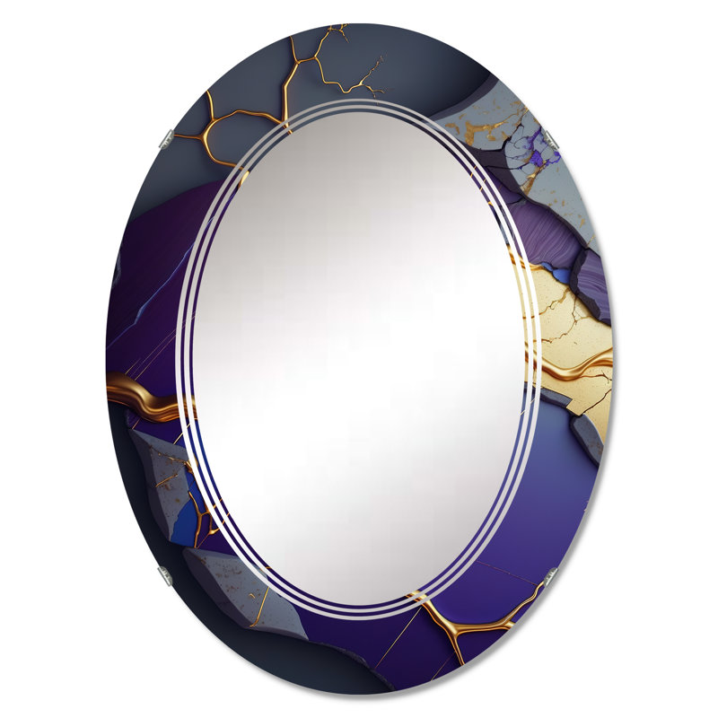 Percoski - Géode abstraite mauve I - Miroir mural abstrait en marbre, 30 po x 20 po