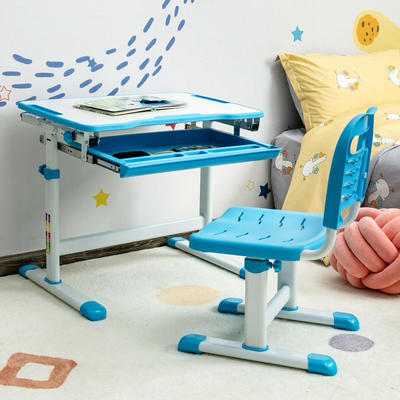Ensemble de table d'étude et de chaises pour enfants Zoomie Kids, Bleu / blanc