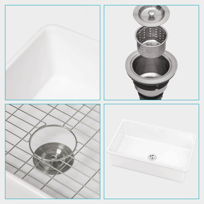32x19x10 Inch Undermount Single Bowl Porcelain Fireclay Kitchen Sink - Durable and Easy to Clean