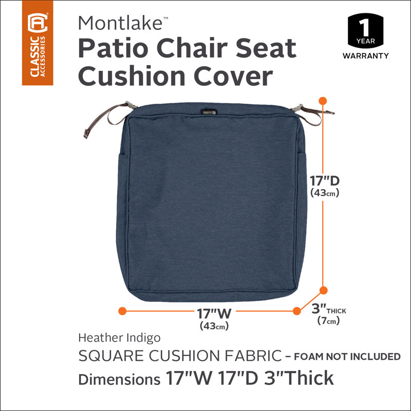 Pina Outdoor Dining Chair Cushion Cover, 3" H x 17" W x 17" D, Indigo Blue