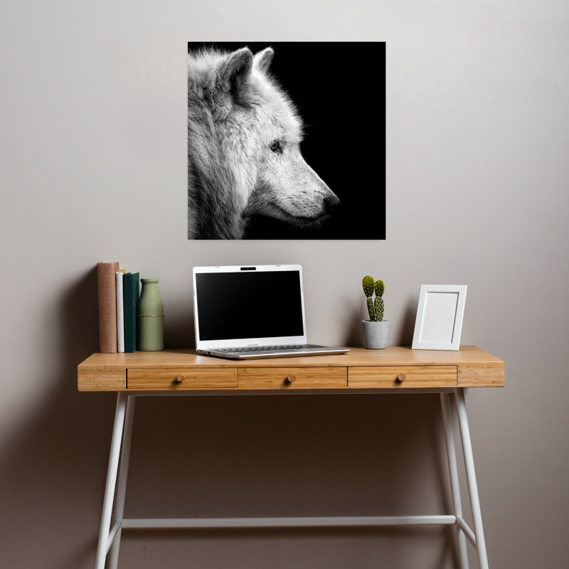 Art mural contemporain abstrait loup blanc 3, H 18 po x l 18 po