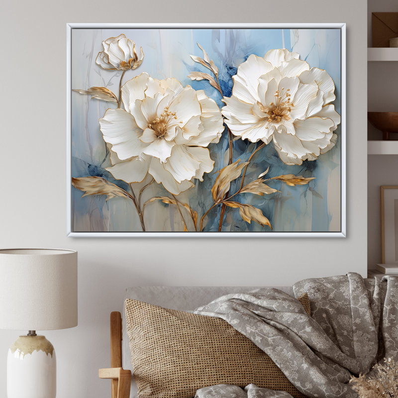 Minimalisme, œillets blancs sur toile, H 30 po x l 40 po x P 1,5 po, Cadre flottant blanc