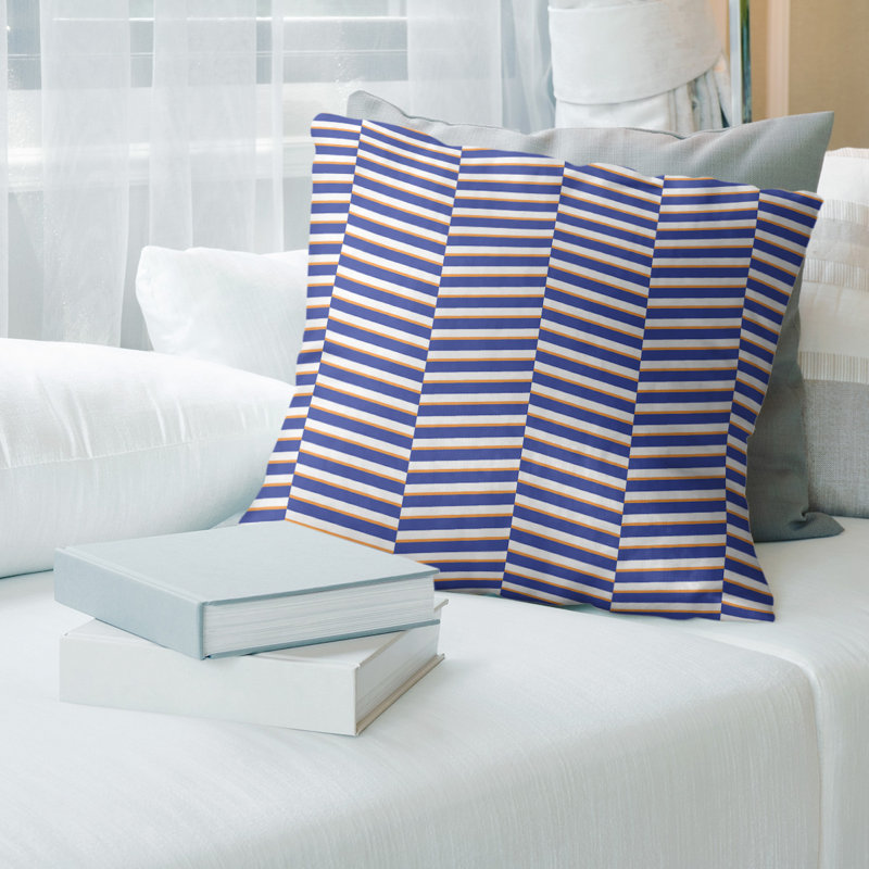 Coussin Fractured Stripes, H 20 po x l 20 po, Bourre en polyester, Petit bleu; orange