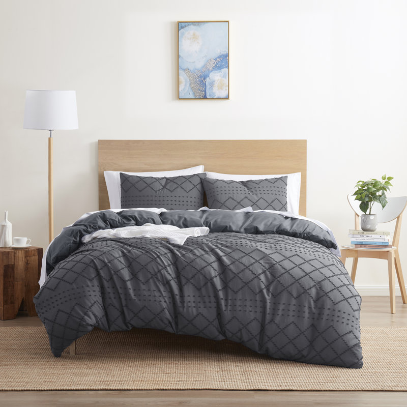 Ensemble de housse de couette Modern Boho, gris, Housse de couette simple + 1 taie décorative stan