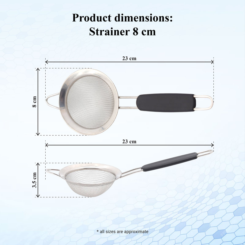 Buckingham Stainless Steel Fine Mesh Sieve Strainer Black Handle , 3.5cm H x 23cm W x 8cm D