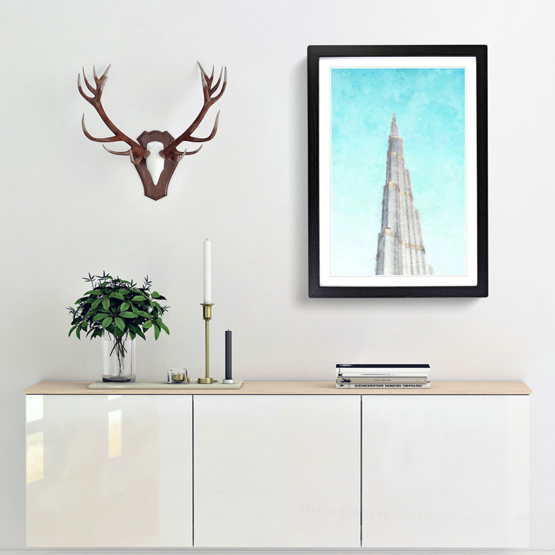 Point of the Burj Khalifa in Dubai - Picture Frame Graphic Art Print, 87cm H x 62cm W x 2cm D, Black Framed