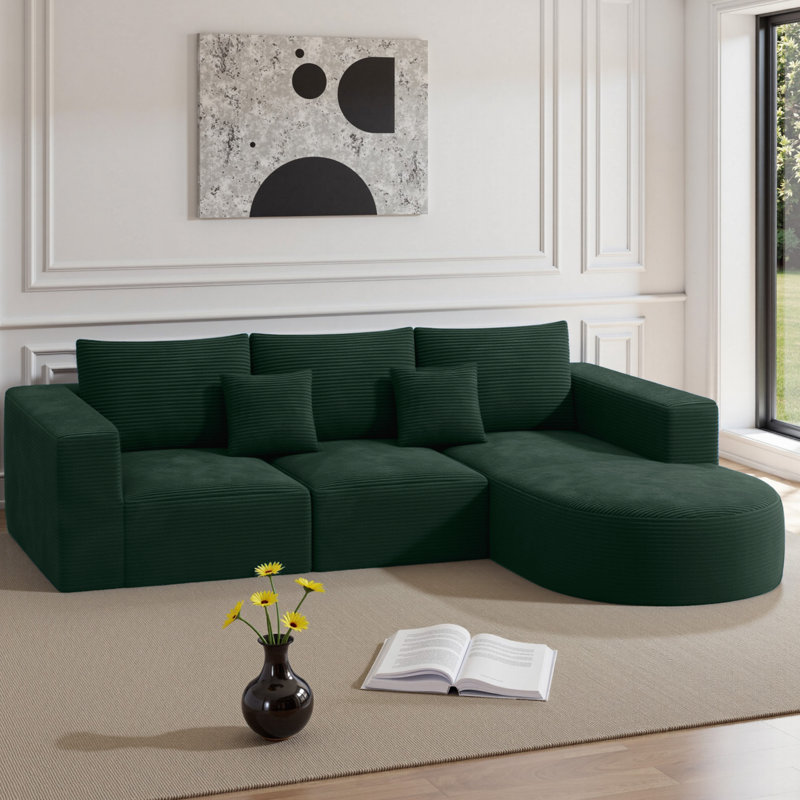3 Seater Corner Sofa , Right Hand Facing, Green