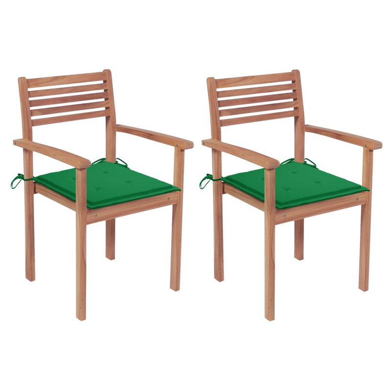 Chaise de patio empilable en teck avec coussin, Vert