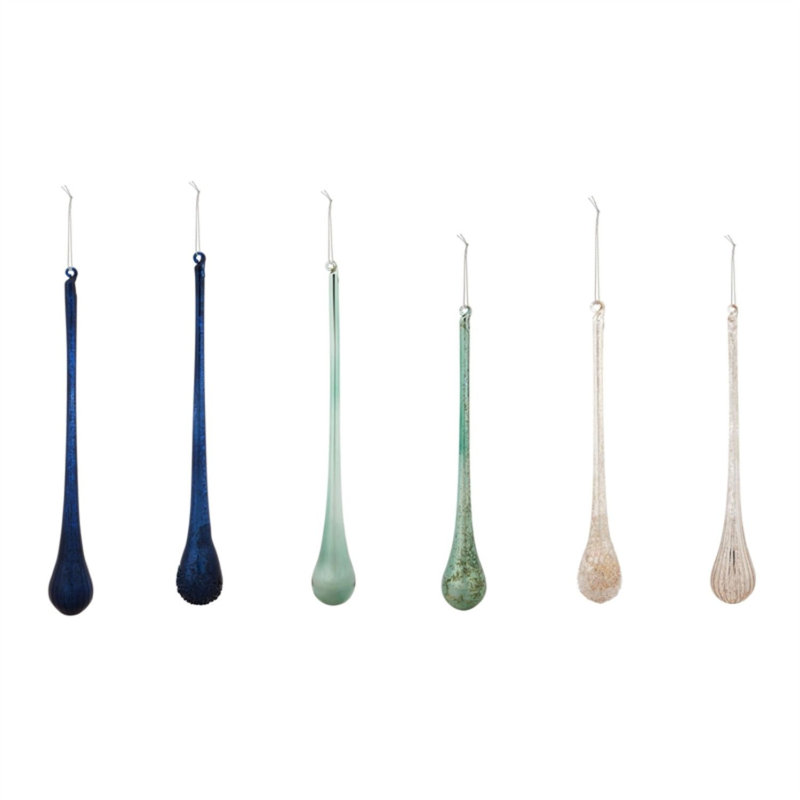 Ensemble d'ornement en verre 6 pièces, Bleu / Argent