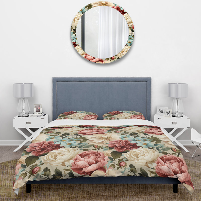 Ensemble de housse de couette Antique Rose Mute Green Garden III, Housse de couette simple + 1 taie décorative stan