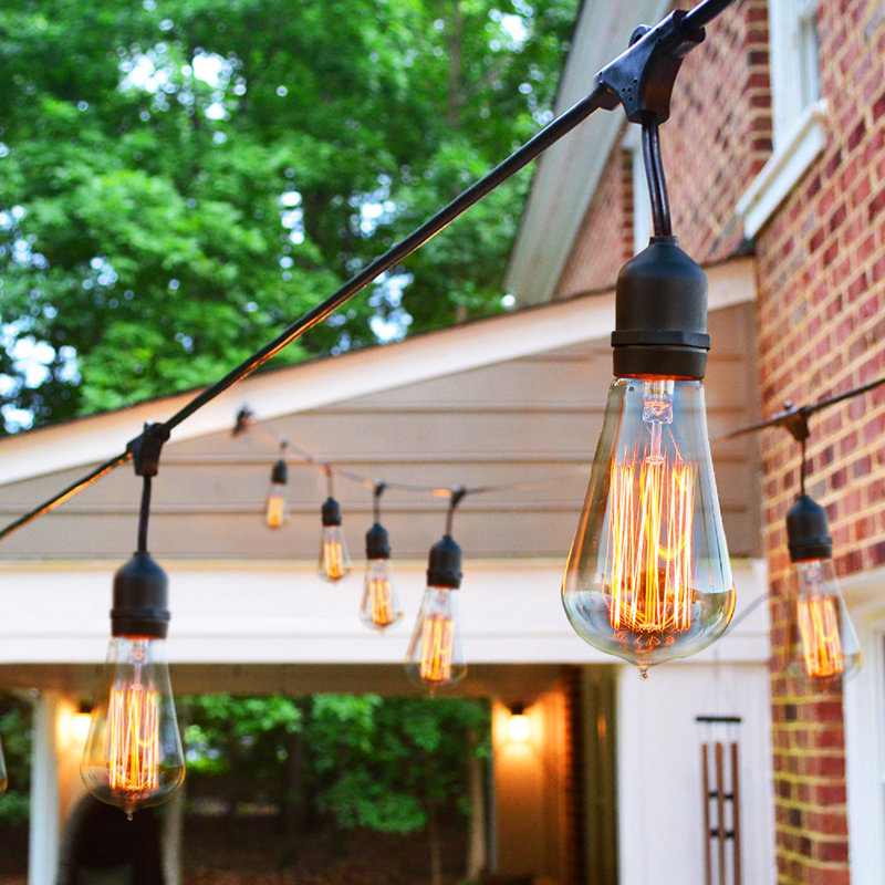 Guirlande de lumières d'extérieur incandescentes de 48 pi avec 15 ampoules Edison Ambient Pro, résistante aux intempéries, connectable de bout en bout