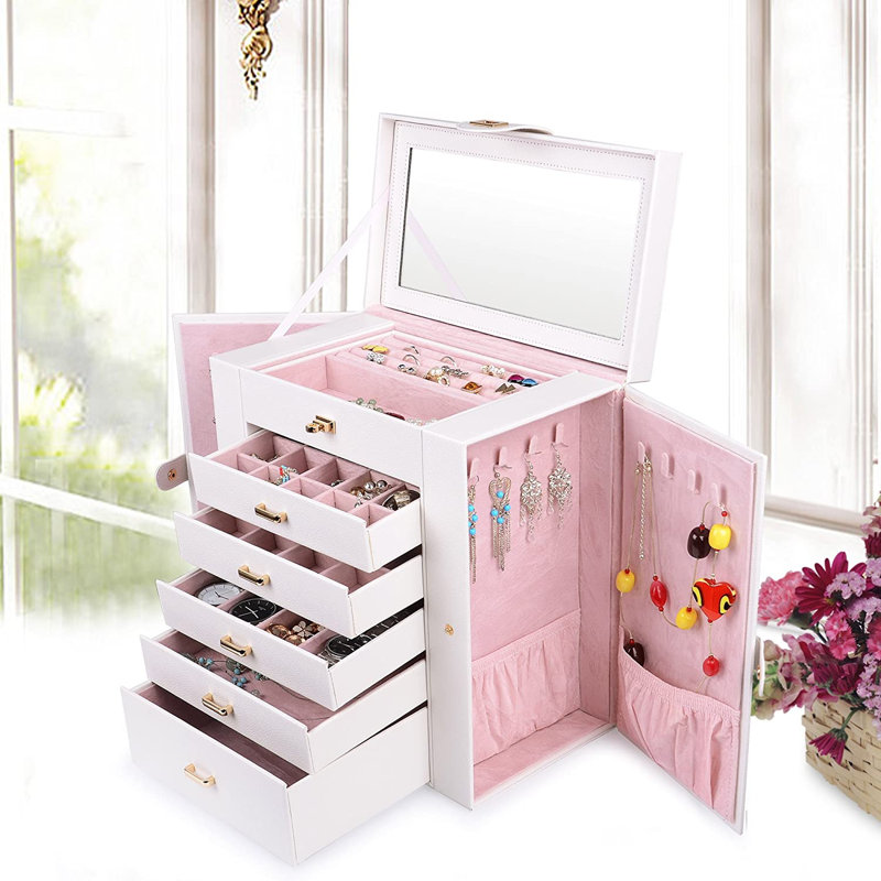 Modern 5-Drawer Faux Leather Jewelry Box