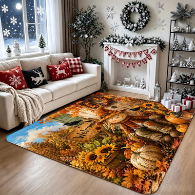 Tapis d'automne Scarecrow Welcome, conception de récolte de citrouille tournesol, décor à thème d'automne pour le salon, la chambre à coucher et le bureau à domicile