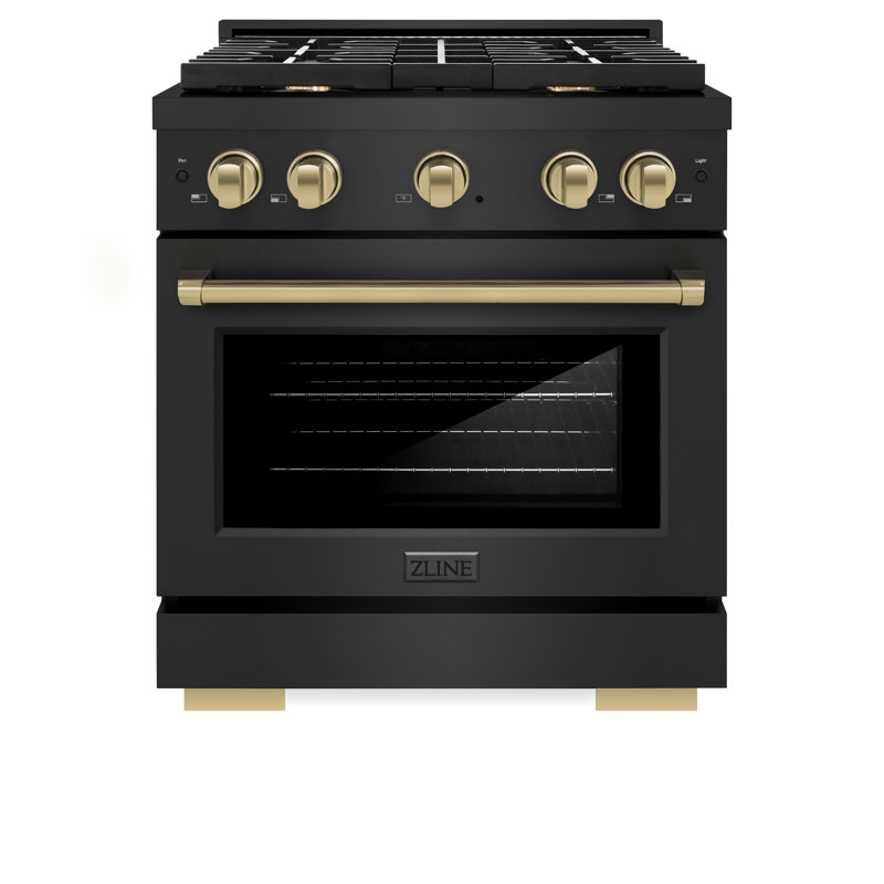ZLINE Autograph 30 in. Gas Range in Stainless Steel, Dual Fuel, Black/Champagne Bronze