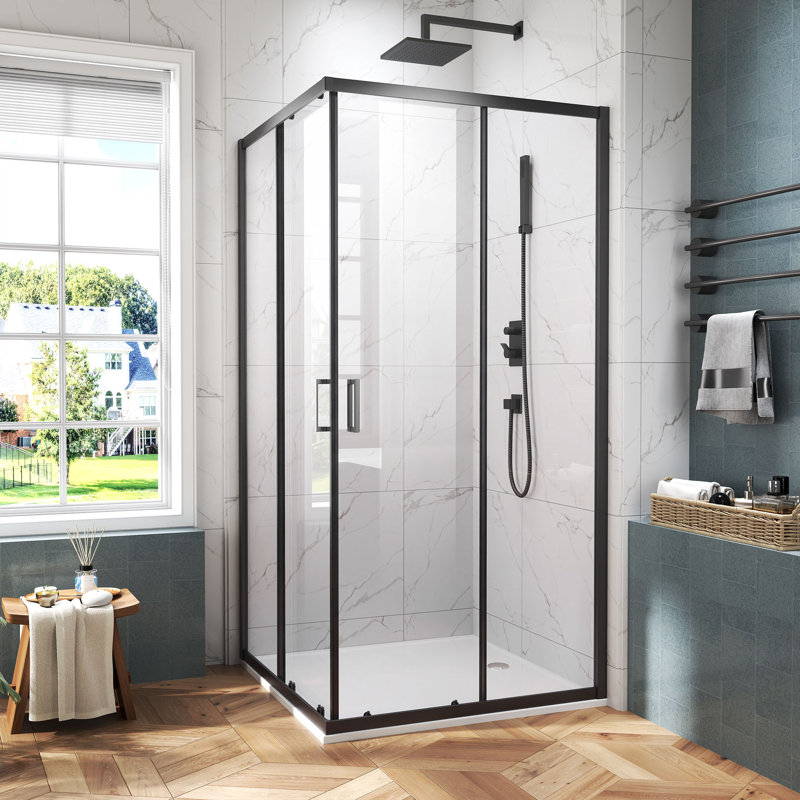 36"D x 36"W x 72"H Framed Corner Shower Enclosure, Square Shower Enclosure, Nano Easy Clean Coating Glass, Matte Black