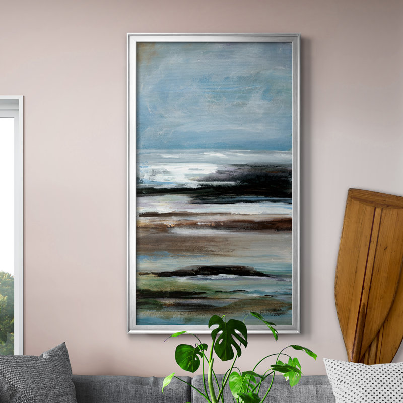 «Knowing You II», peinture sur toile encadrée, Argent, H 22,5 po x l 42,5 po x P 1,5 po