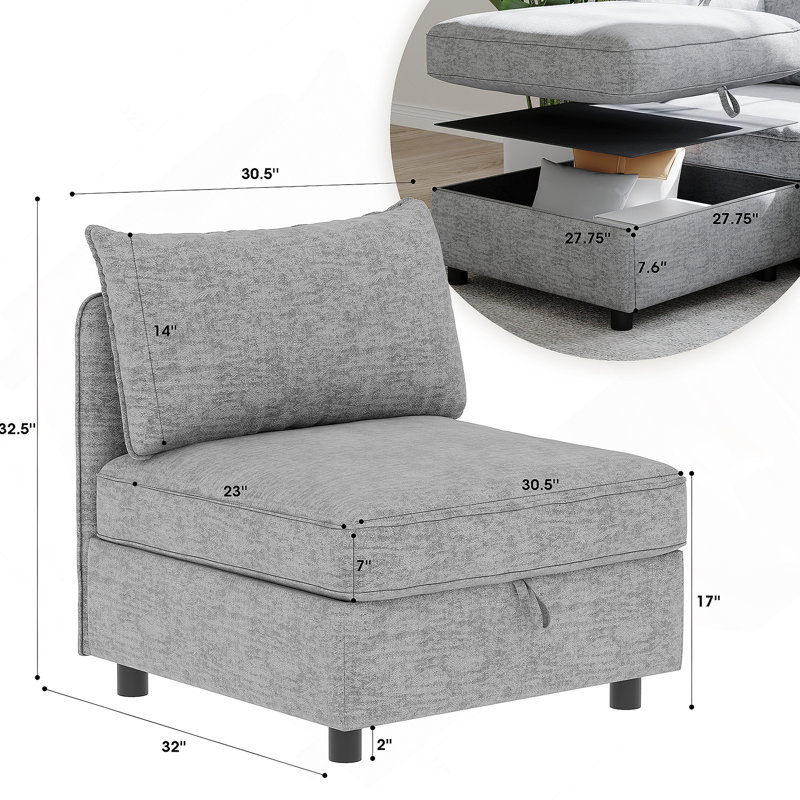 Ensemble de canapé modulaire polyvalent avec rangement et fonctionnalité convertible pour le salon, Gris