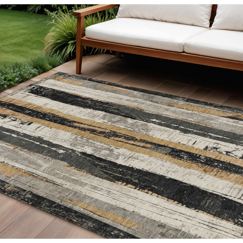 Tapis intérieur lavable rayé taupe et doré 8 pi x 10 pi