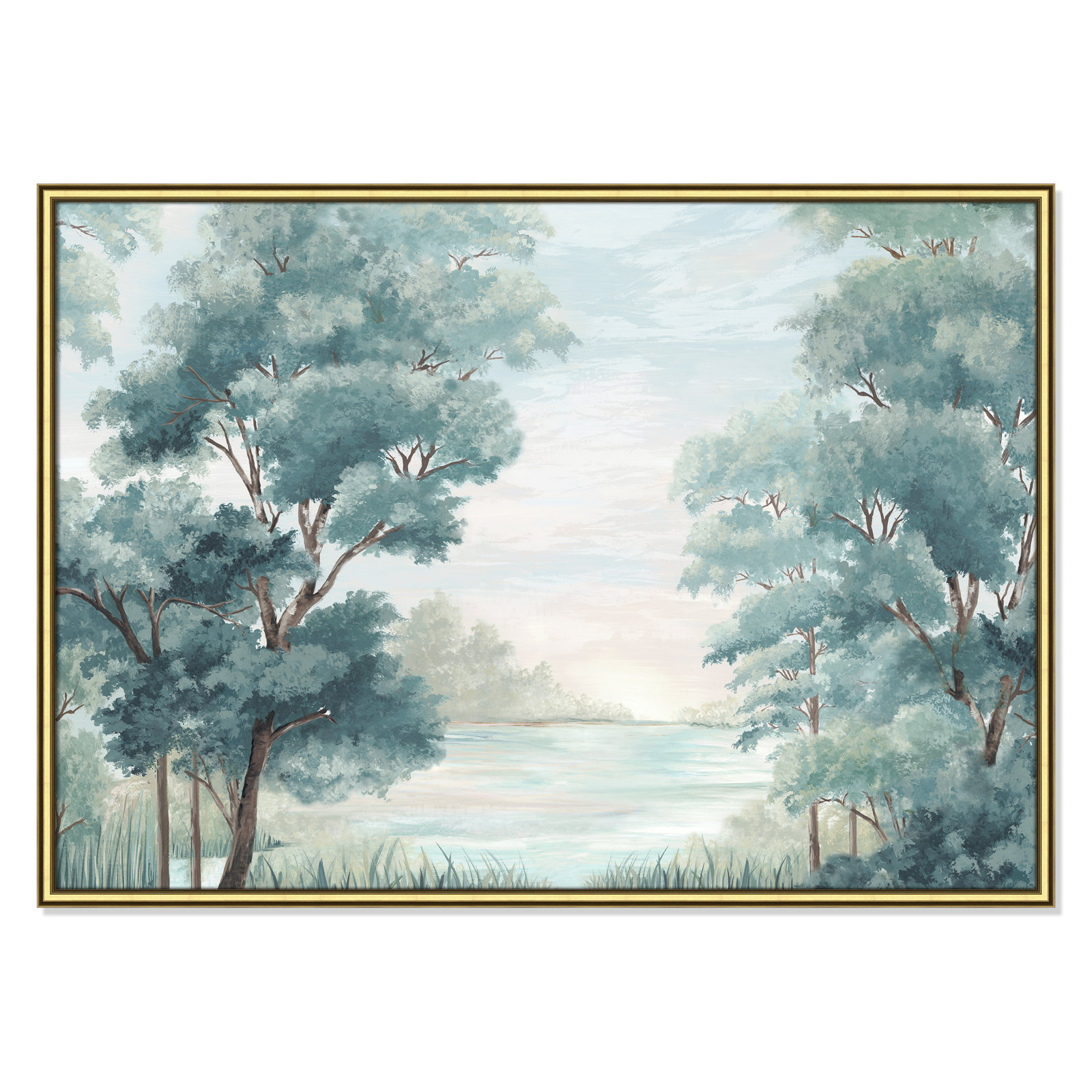 LeeRoy "Calm Forest River" Painting, 30.75" H x 42.75" W x 0.87" D, Gold Framed