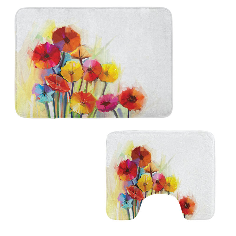  Ensemble de 2 tapis floraux pour salle de bain