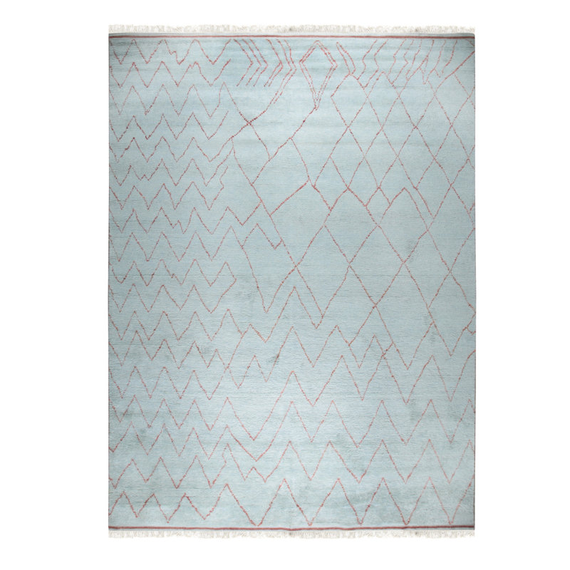 Tapis marocain bleu clair en laine noué à la main