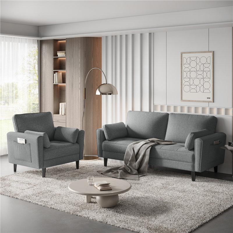 2 Seater Linen Loveseat, Dark Grey