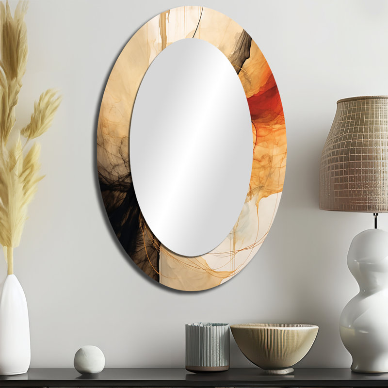 Abstrait terre poétique en mouvement rétro vagues II - miroir mural ovale noir, 36 po x 24 po