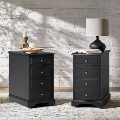 Williams 25"H Traditional Solid Wood Base End Table with Hooded Caster Wheels and Built-In Outlets