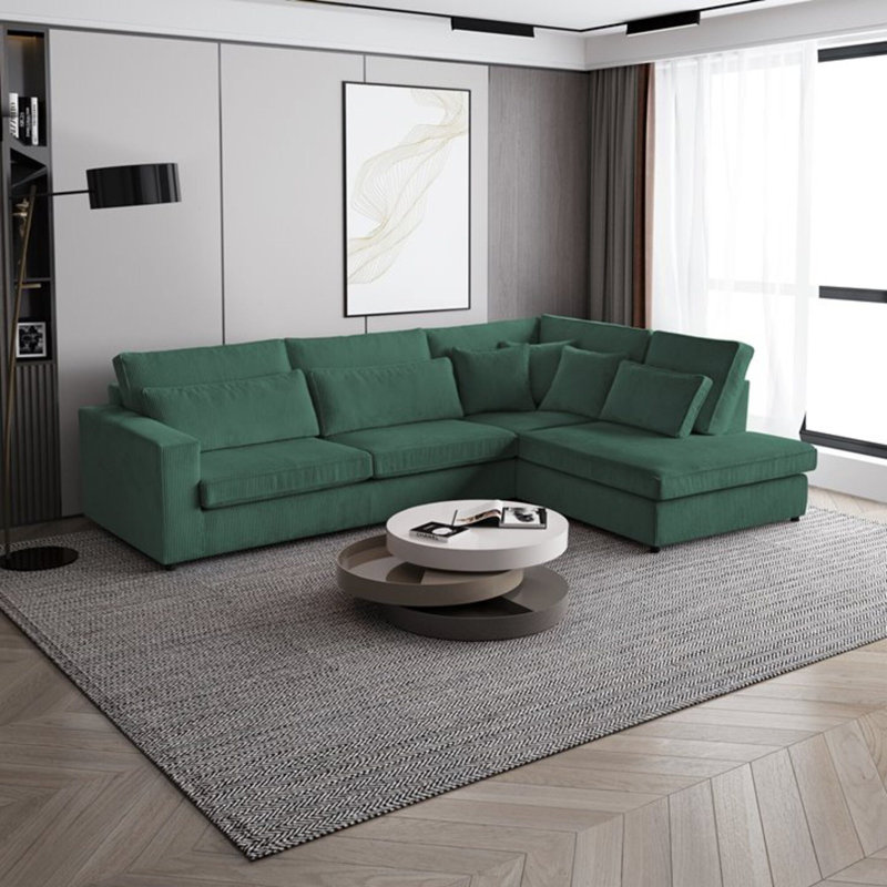 Preslea 6 Seater Sofa & Chaise, Right Hand Facing, Green