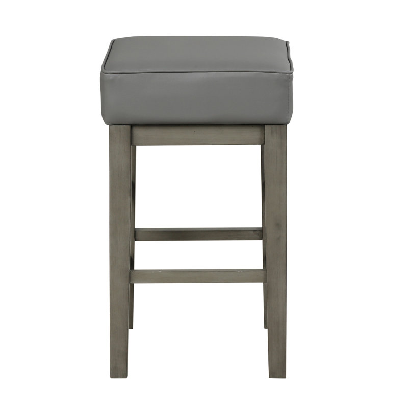 De 2 tabourets à hauteur de comptoir, conception transitionnelle avec siège en similicuir gris et siège de salle à manger en bois antique, structure solide, pièces adaptées