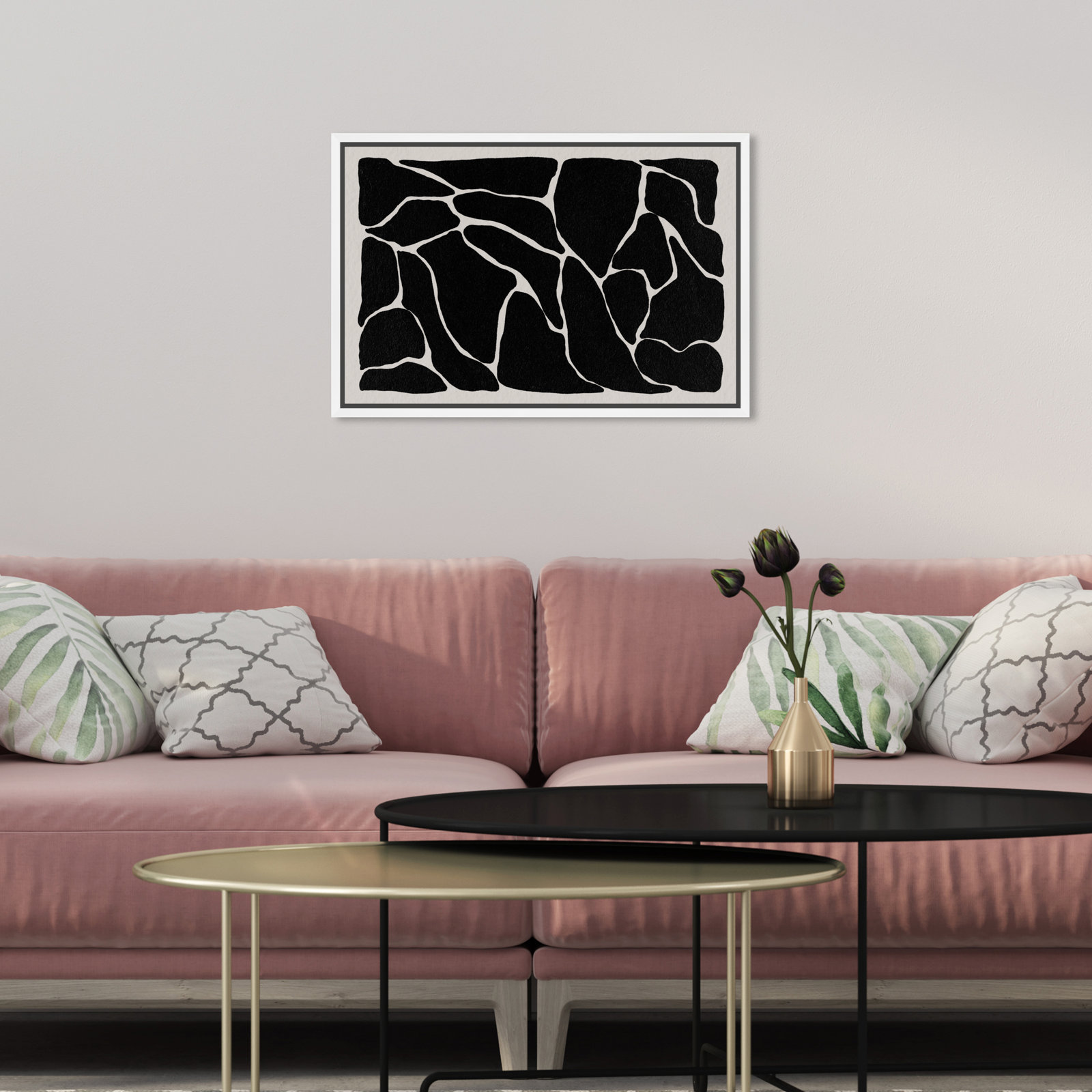 Abstract Black and White Giraffe Pattern Print, 11" H x 16" W, White