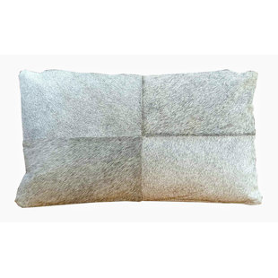 Abba Gray Rectangular Cowhide Double-Sided Genuine Leather Lumbar Pillow