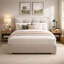 Lit plateforme tapissier avec tête de lit amovible de style coussin Braya, 2 grands tiroirs en bois, beige, grand-305529213-305529186