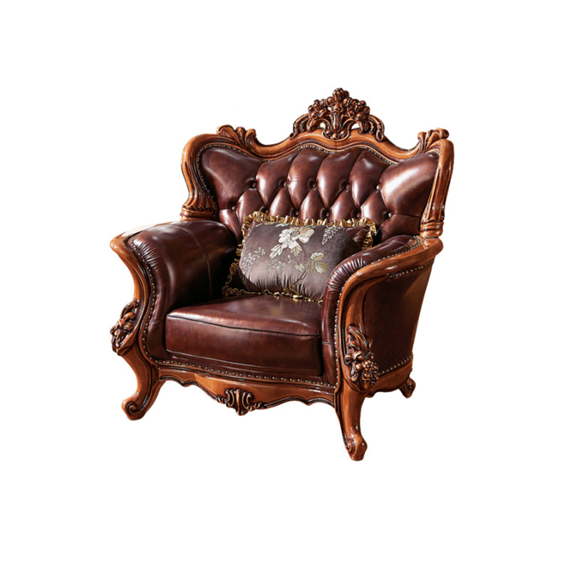 Fauteuil de luxe de style européen avec fauteuil capitonné en cuir de vache de 48,43 po de largeur