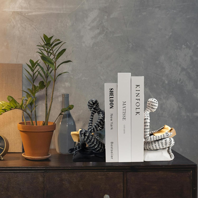 Heavy Duty Book Ends For Shelves, Decorative Bookends For Heavy Books, Unique Book Stoppers To Hold Book, Bookshelf Accessories, Modern Home Office Decor Aesthetic Black & White